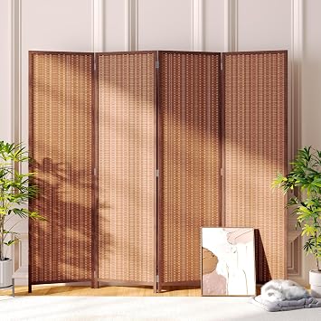 JOSTYLE 4 Panel Folding Privacy Screens 6ft Bamboo Freestanding Room Dividers, 70.9" H x 79" W