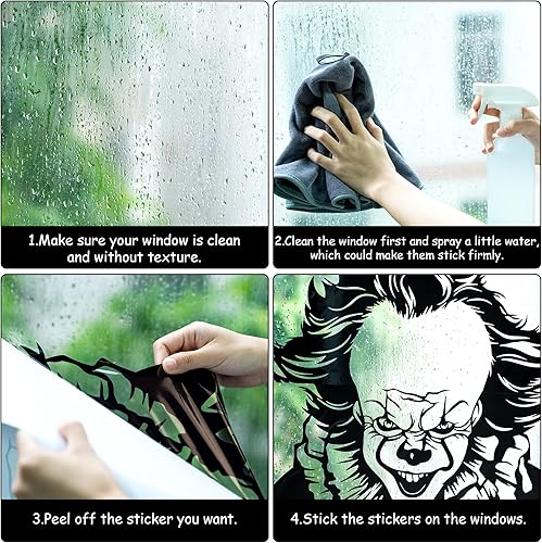 Miniatura 3 de 6 calcomanías para ventana de Halloween, personajes de película de terror, decoración de ventana de personajes de Halloween grandes y aterradores,