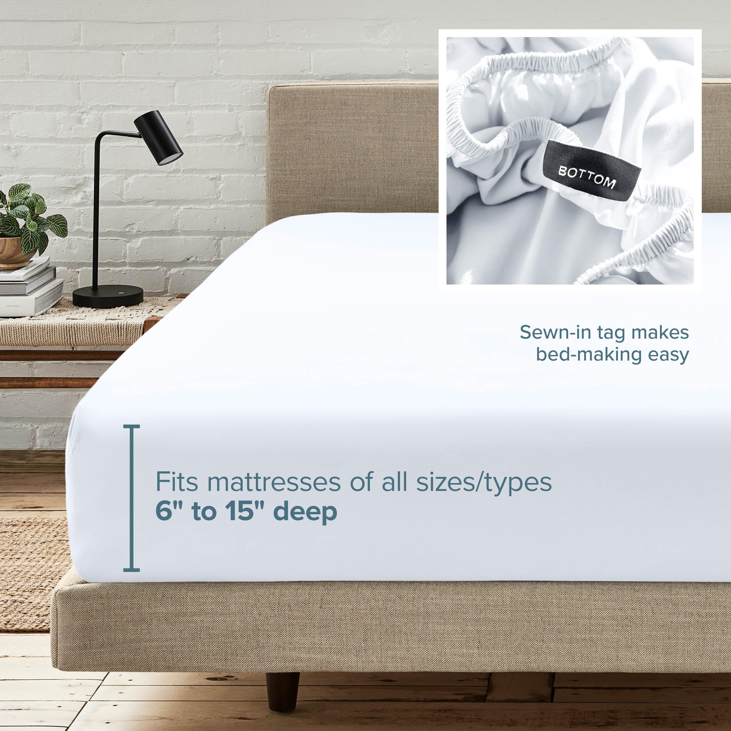 Bare Home King Fitted Sheet - 1800 Ultra-Soft (King, White) — product photo