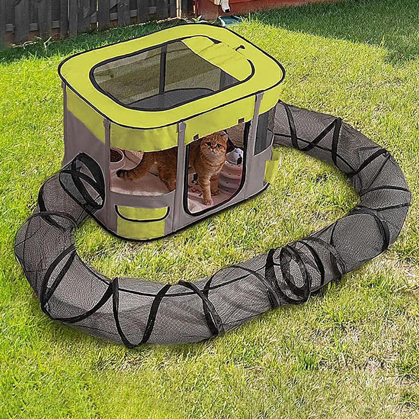 Katzengehege mit Tunnel | Tragbares Tunnelzelt für kleine Tiere | einfache Installation, großer Raum für Garten Balkon
