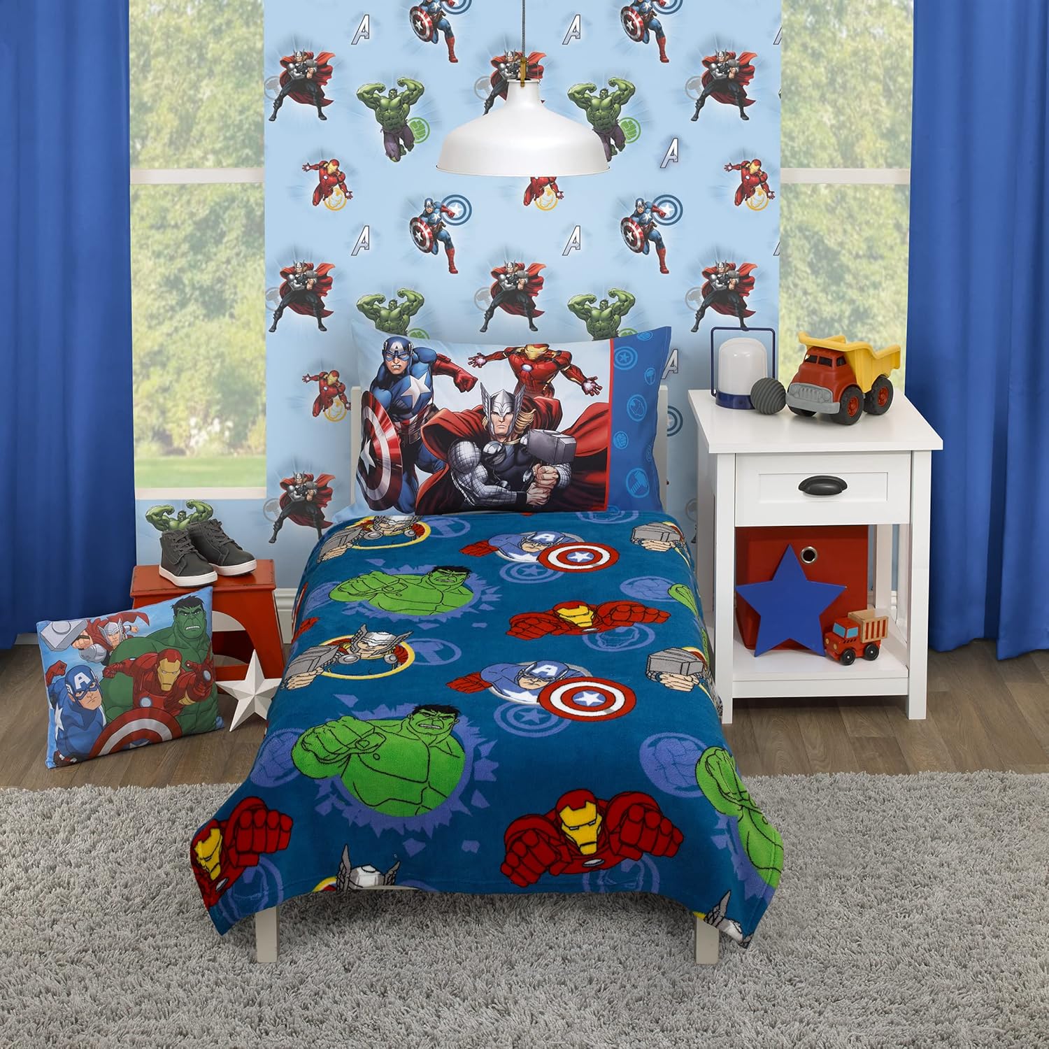 Marvel Avengers Fight The Foes Blue, Red, Green Hulk, Iron Man, Thor, Captain America Super Soft Toddler Blanket : Baby