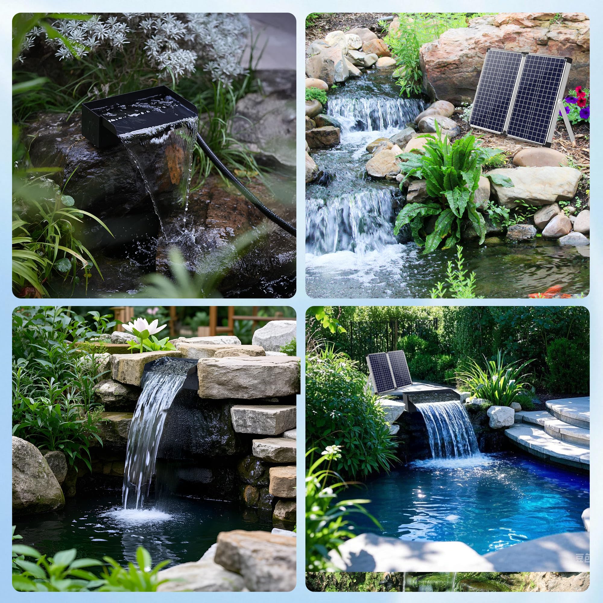 Biling Set de 70 W solar para estanque, cascada, 30 cm, acero inoxidable, bomba de rebosadero, cascada y tubo duradero, decoración para estanques de koi, piscina, arroyos, estanques de jardín, terraza
