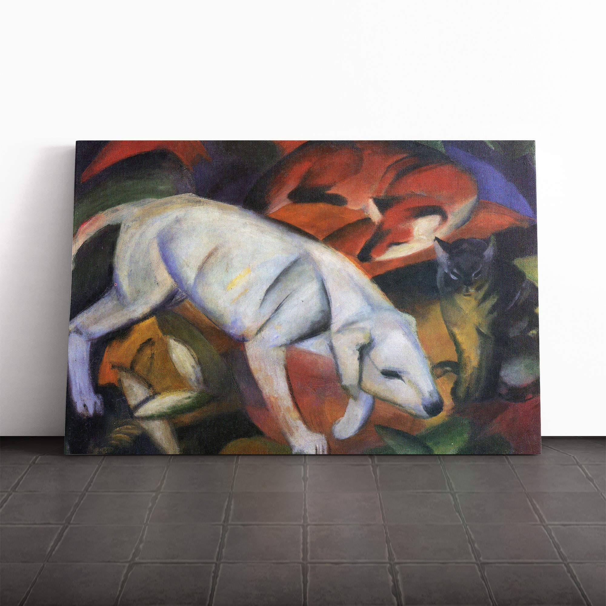 Franz Marc Dog, Cat and Fox Canvas Print | Gallery Wrapped 30mm Frame Wall Art | 20x14 inches | Ready to Hang | Contemporary Animals Picture | Living Room Bedroom Lounge Office