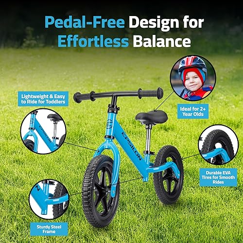Miniatura 3 de Epsilon Bicicleta de equilibrio para niños de 2 a 6 años con manubrio y asiento ajustables, aprendizaje temprano, pedal de empuje, bicicleta de