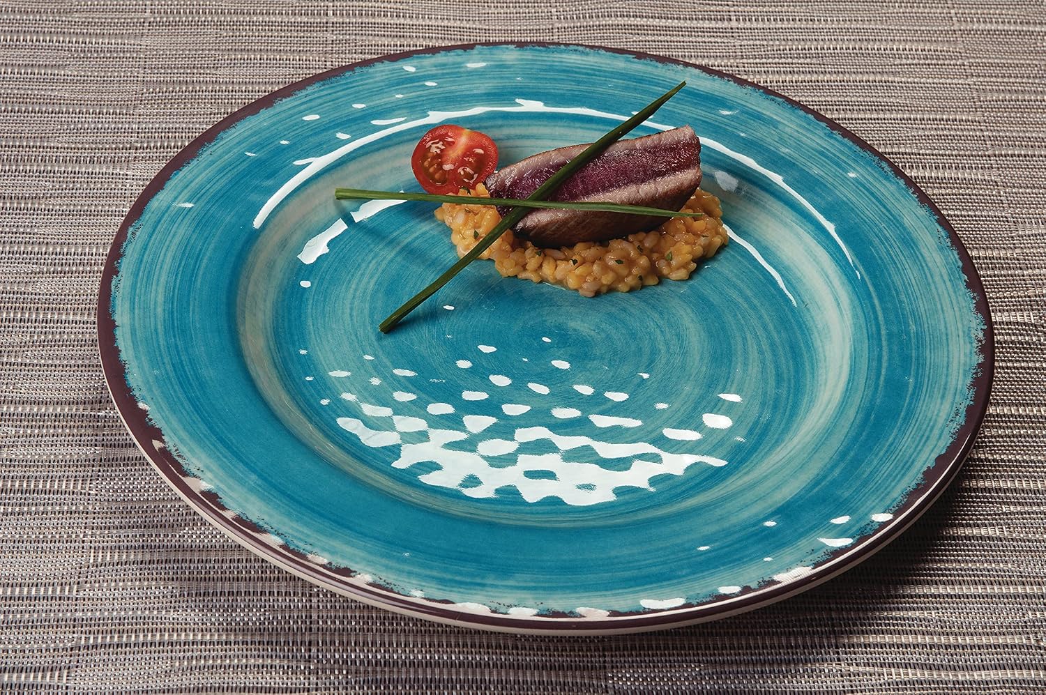 Carlisle FoodService Products Mingle Resuable Plastic Plate Dinner Plate with Pottery Style for Home and Restaurant, Melamine, 11 Inches, Aqua
