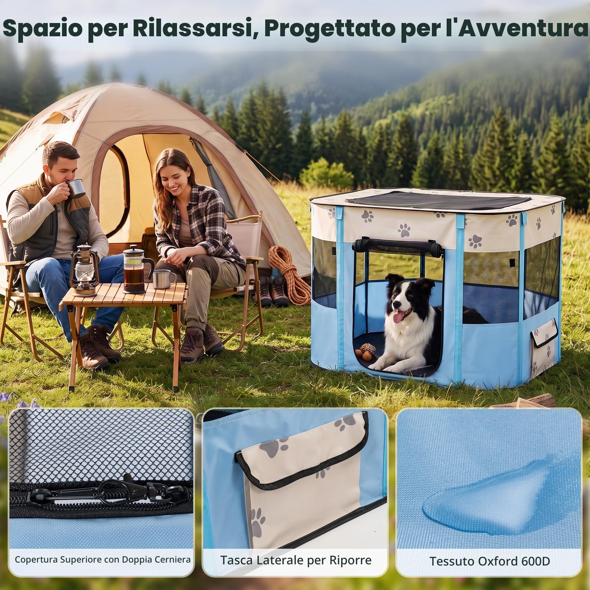 Avont Box portatile per cani e gatti, pieghevole e pop-up, da viaggio, con pavimento e porta in rete, per interni ed esterni, tenda pieghevole – S, blu