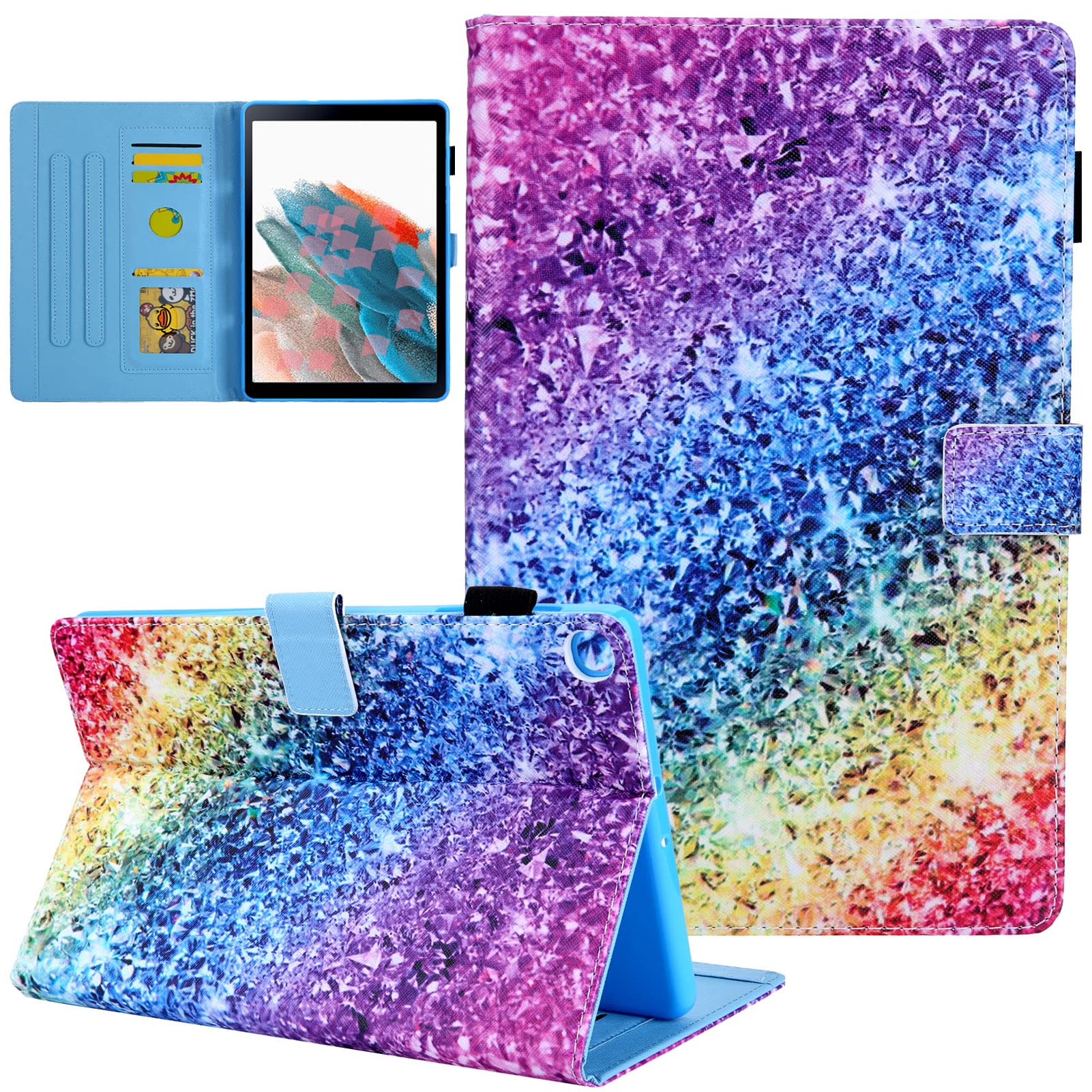 YEARN MALLFlip Case Fits Galaxy Tab A8 10.5" 2021(SM-X200/X205/X207), Anti-slip Stand with Screen Protector Card Slots Auto Wake/Sleep, Rainbow