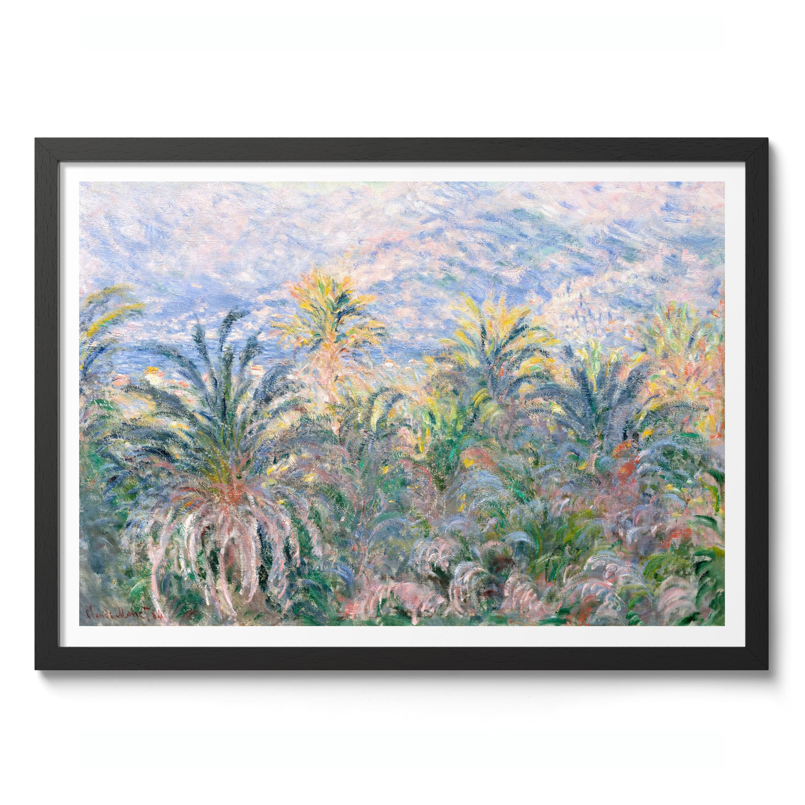 Palm Trees At Bordighera Claude Monet Art Print, Classic Art Painting Poster, Impressionism Art Exhibition Modern Wall Art, Minimalist Home Decor Picture Artwork, A4 (Black Frame) - 32.7x24.1cm — image 1