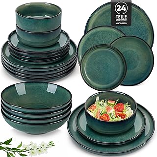 vancasso Starry Modern Crockery Set for 6 People, 24-Piece Stoneware Crockery Set, Green, Dinner Service for 6 People, Includes Dinner Plates, Dessert Plates, Soup Plates and Cereal Bowls