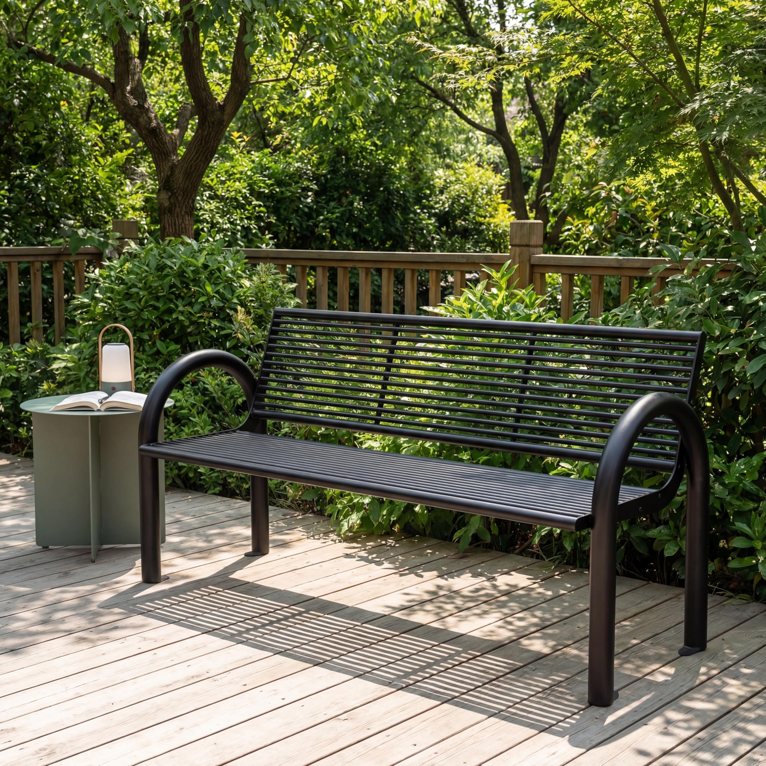 MATERIUM® Gartenbank Metall Schwarz - extra stabile Bank aus Metall mit 150 cm Sitzbreite, wetterfest & widerstandsfähig - hochwertige Sitzbank aus Stahl mit edler Pulverbeschichtung (Schwarz Matt)