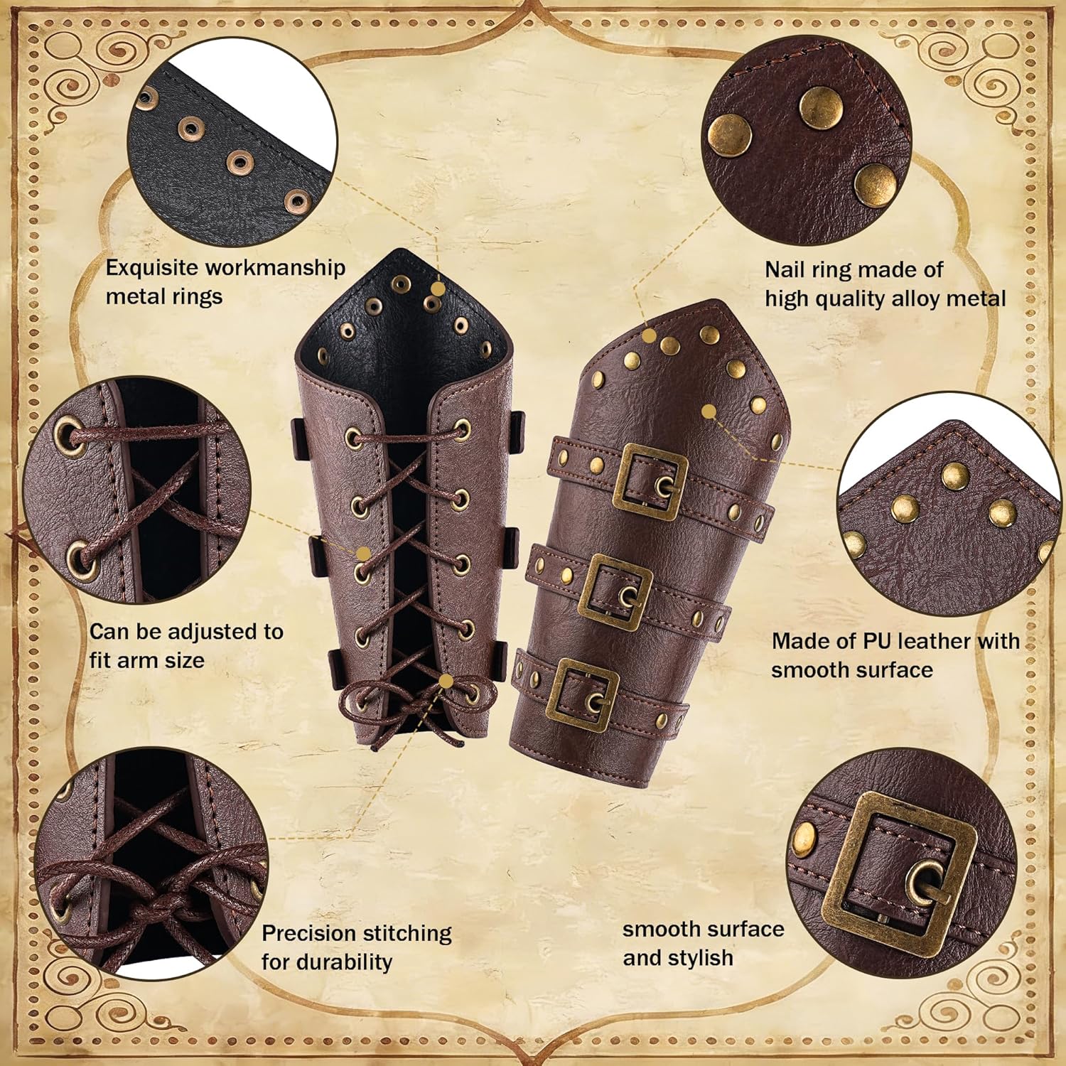 Renaissance Accessories, Medieval Vintage Belt Pouch Viking Belt Leather Bracers for Halloween Costume LARP Cosplay