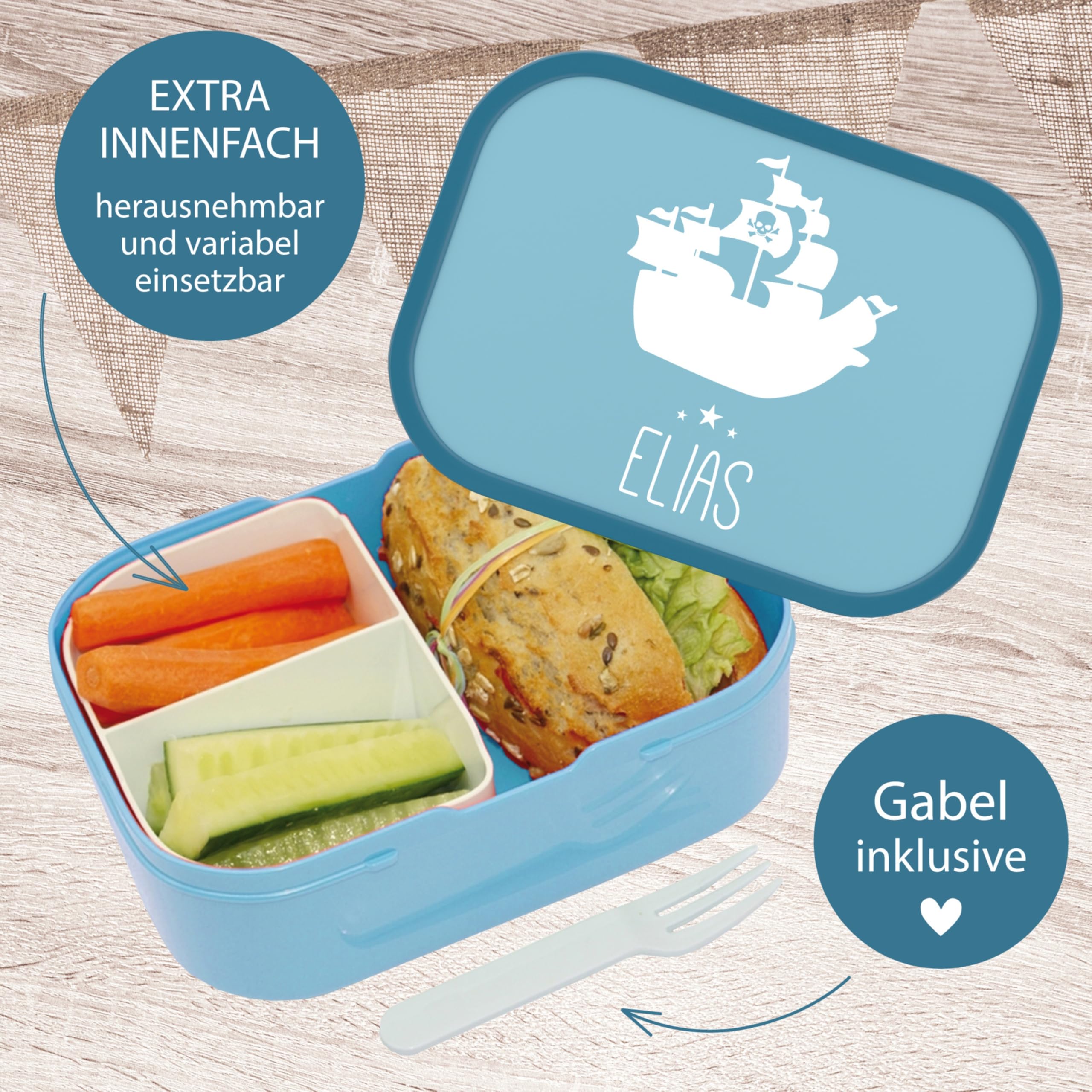 4ou Design Mepal Set Brotdose & Trinkflasche personalisiert mit Namen – Silhouette SCHIFF– Auslaufsicher, Bento Einsatz rausnehmbar, inkl. Snackgabel – BPA frei – Geschenk für Kinder (Cool Blue)