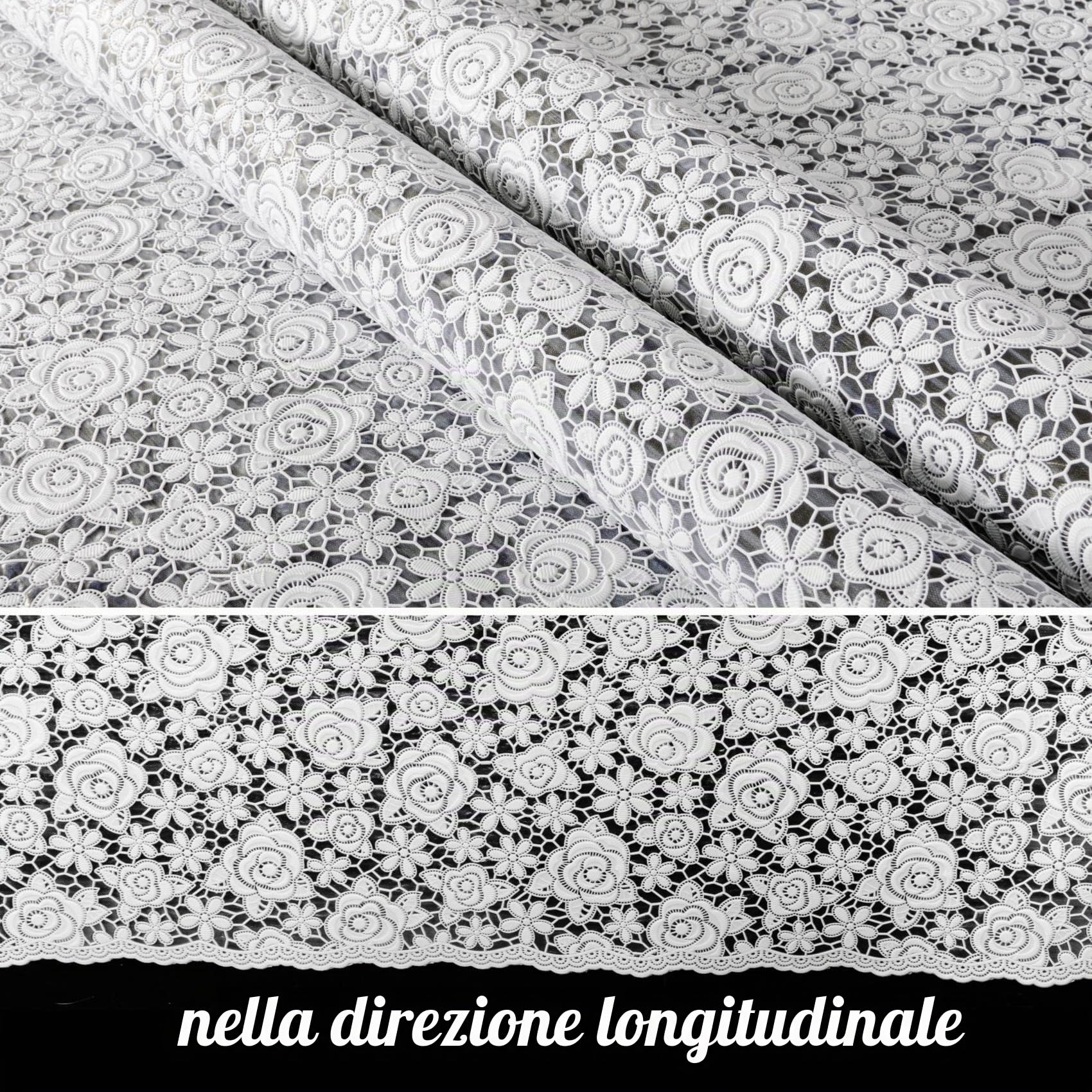 Anro - Tovaglia in vinile cerata, effetto pizzo, impermeabile, 100% vinile PVC, Rose, antracite, rose, bianco., 350 x 138cm