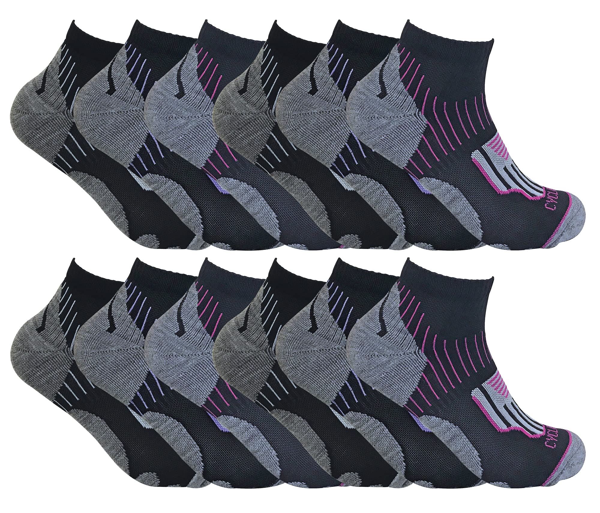 Sock Snob Women's Black 12 Pair Multipack Cycling Socks 4-7 Low Cut Socks | Ideal For Running, Gym & Sport (4-7, )