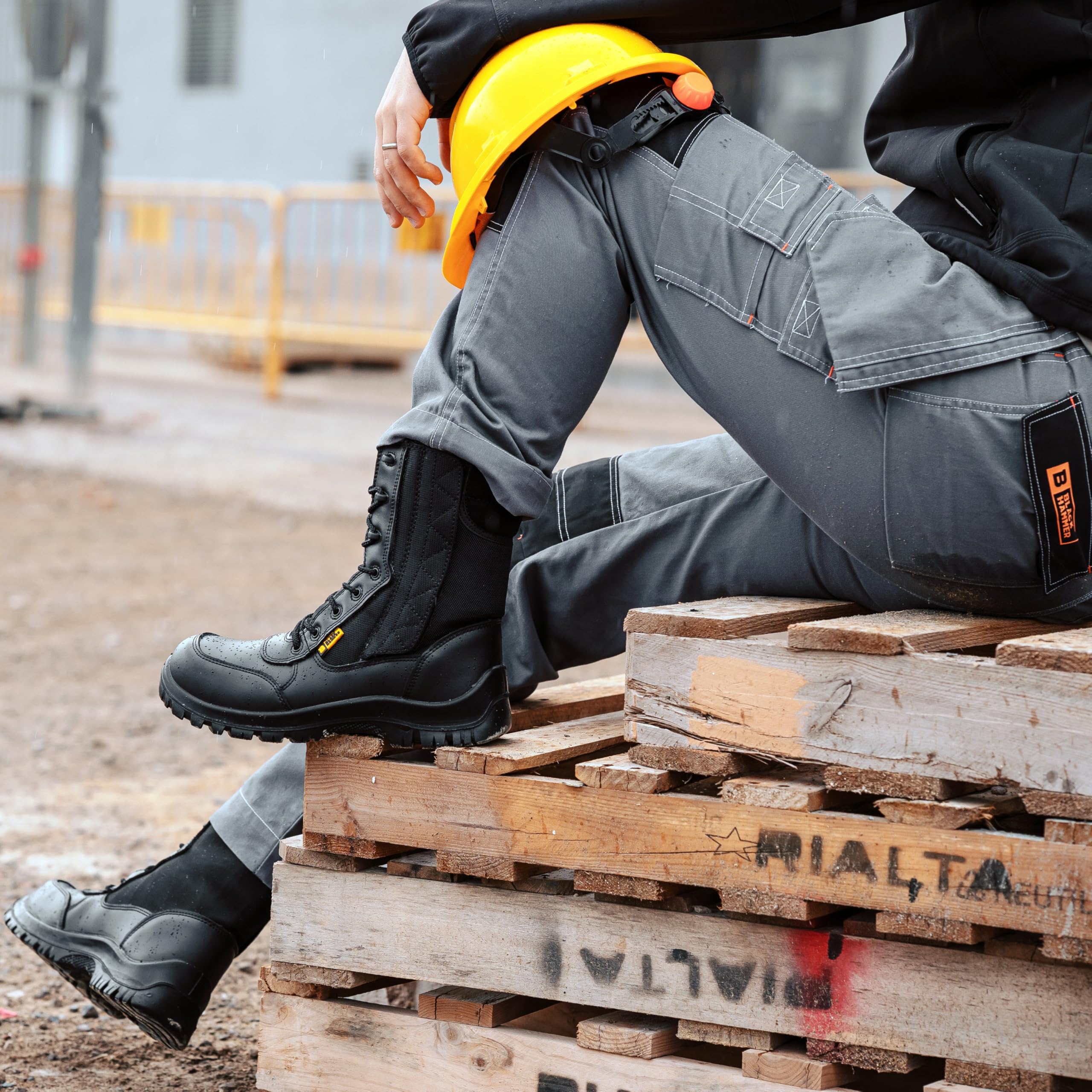 BLACK HAMMER Stivali di Sicurezza in Pelle da Uomo con Puntale in Composito S2 SRC Impermeabili Esercito Militare per Combattere Camminare Cerniera di per Lavorare 9999