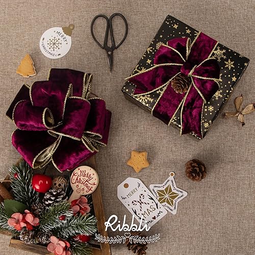 Vista 118 de Ribbli - Cinta de terciopelo dorado verde oscuro metálico con alambre de 2.5 pulgadas, cinta navideña de terciopelo arrugado para envoltura, decorar