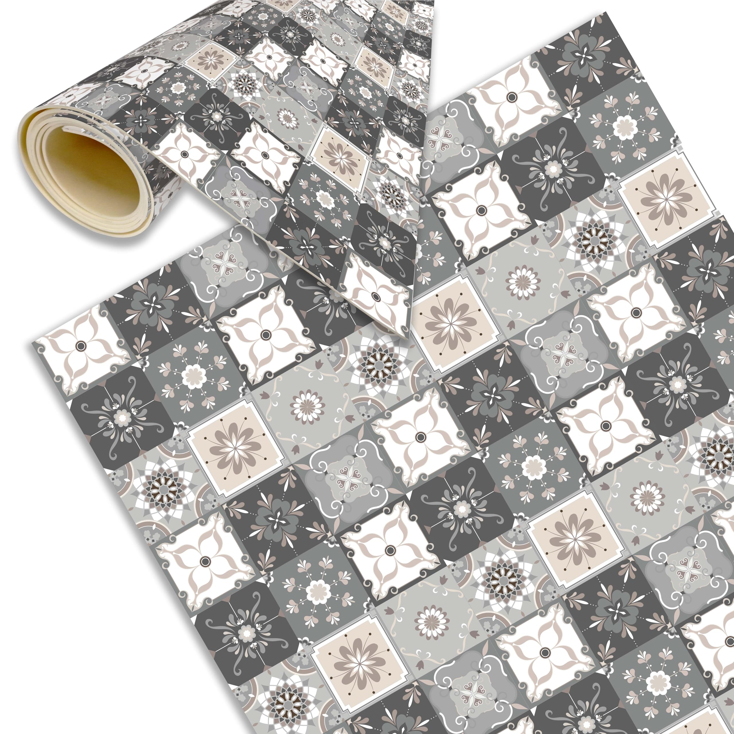 DECORA TU MUNDO - Alfombra Vinílica Hidraulica Lavable y Antideslizante - Tapete para Cocina, Salón, Comedor, Dormitorio, Pasillo o Terraza (Gris, 80x40 cm)