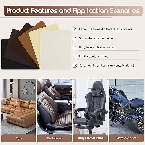 Vista 31 de KING MOUNTAIN Cinta de reparación de cuero, 16 x 60 pulgadas, gris, autoadhesiva, impermeable, ecológica