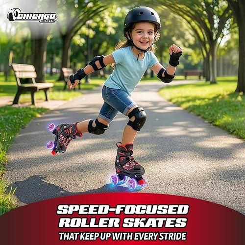 Miniatura 5 de Chicago Skates Glitzy - Patines de ruedas para niños, patines ajustables para niñas y niños, ruedas iluminadas, patines cuádruples duraderos para
