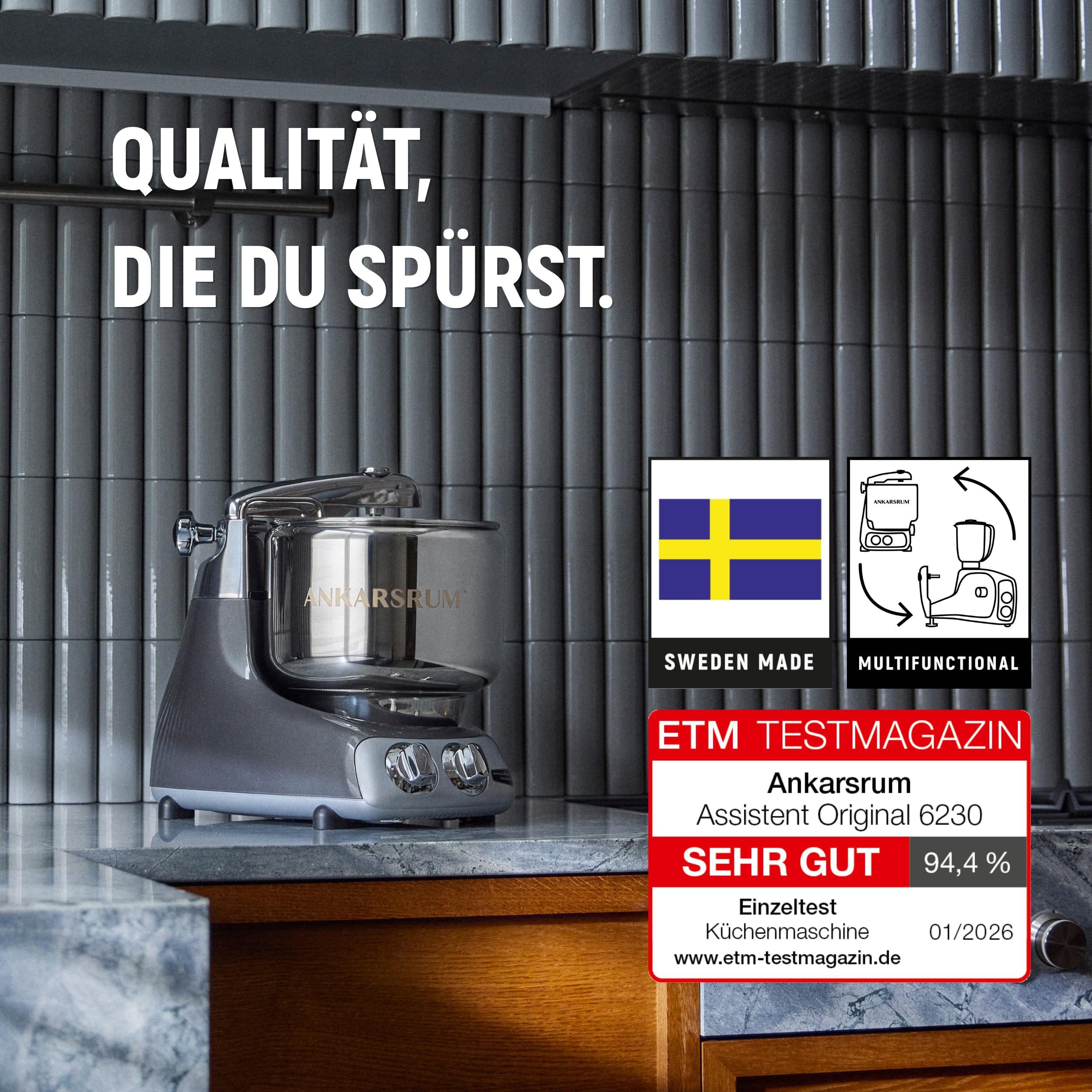 Ankarsrum Assistent Original 6230 Küchenmaschine, Harmony Beige | 1500 Watt, multifunktionale Küchenmaschine u.a. zum Backen, mit 7 Liter Edelstahlschüssel, handgefertigt in Schweden