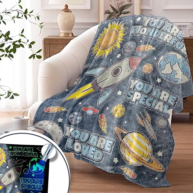 Glow in The Dark Blanket 59"X71" Plush Space Blankets for