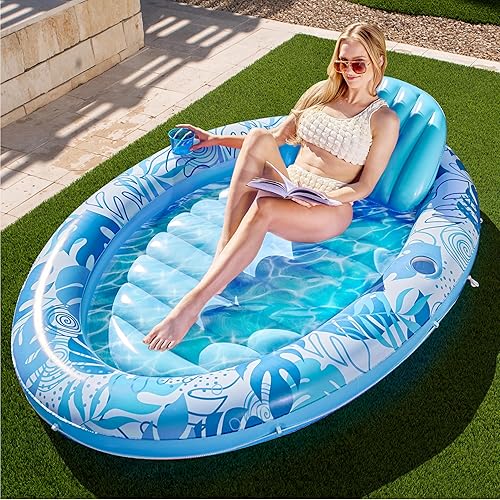 Sloosh Flotador inflable para piscina, flotador ovalado de 70 x 50 pulgadas para adultos, flotadores de balsa para piscina, tumbona personal para