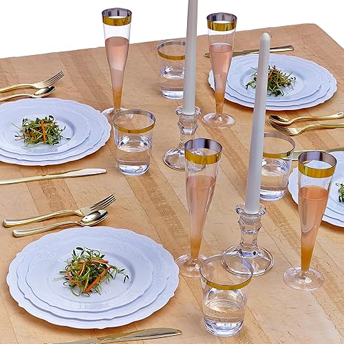 Miniatura 2 de Platos de postre desechables de diseño vintage para fiesta (10 unidades) Juego de vajilla desechable resistente de 7.5 pulgadas, platos de plástico