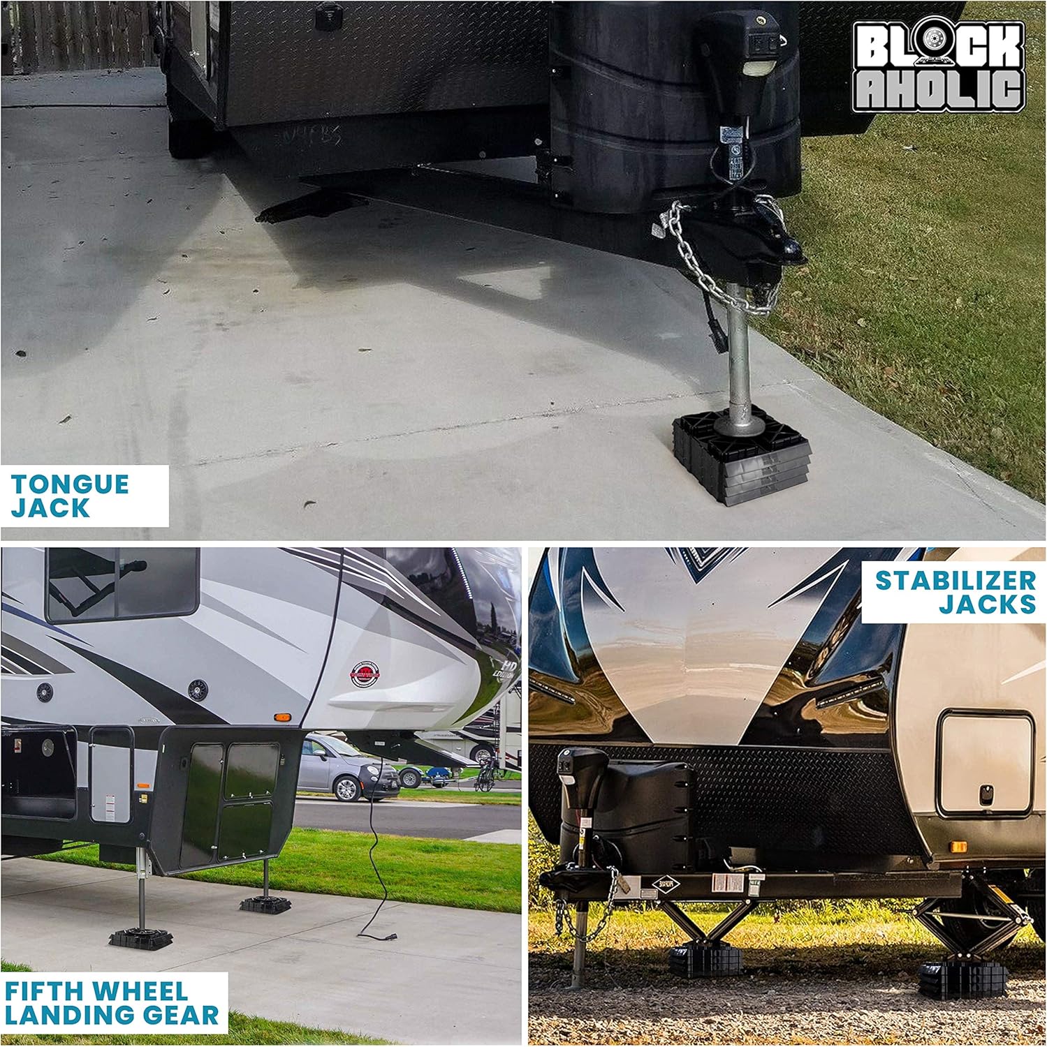Blockaholic - RV Leveling Blocks - Pads with Built-in Ramps and Quick Release Carrying Strap - Heavy Duty and Extra Large : Automotive