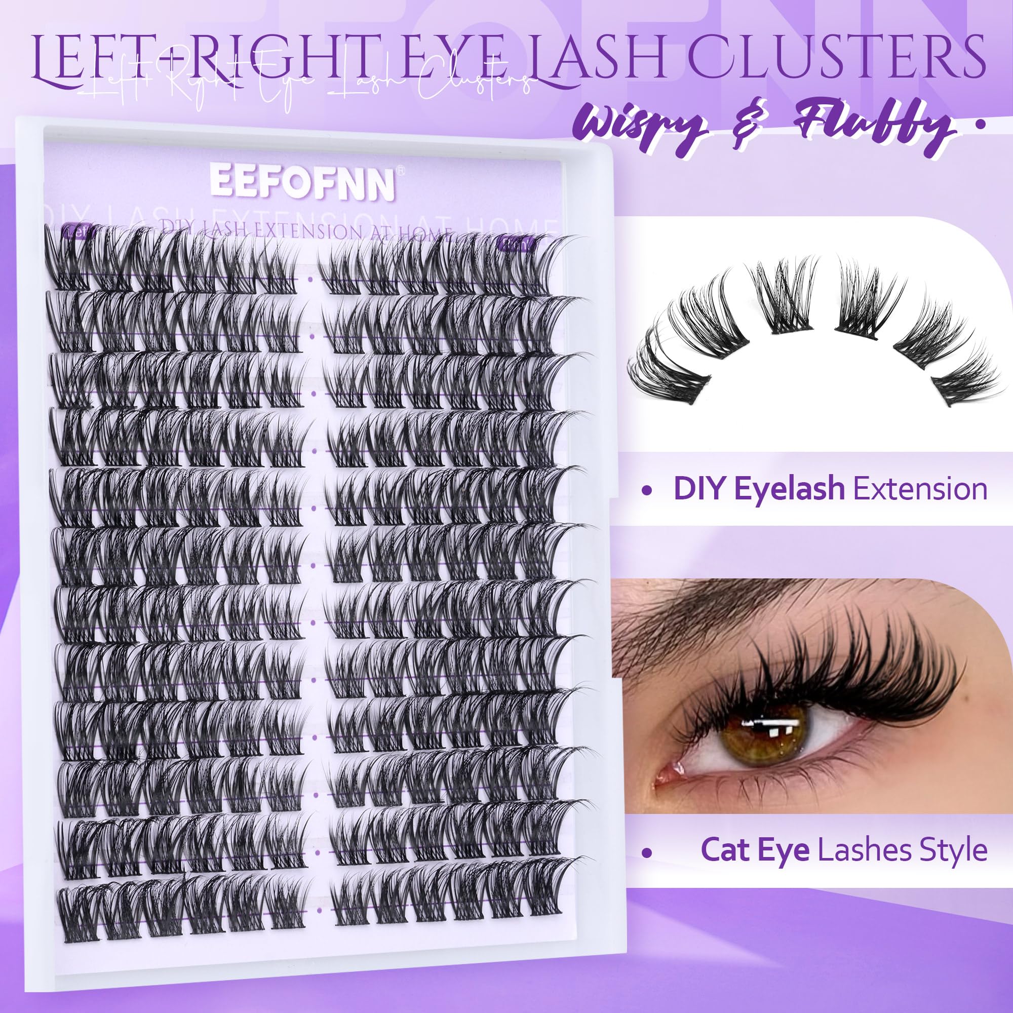 Eefofnn Wispy Wimpern-Cluster, natürliche Wimpernbügel, linke und rechte Wimpernverlängerung, CC, gelockt, einzelne Wimpern, 10–15 mm, Katzenaugen-Wimpern, dünnes Band, einfach zu verwenden