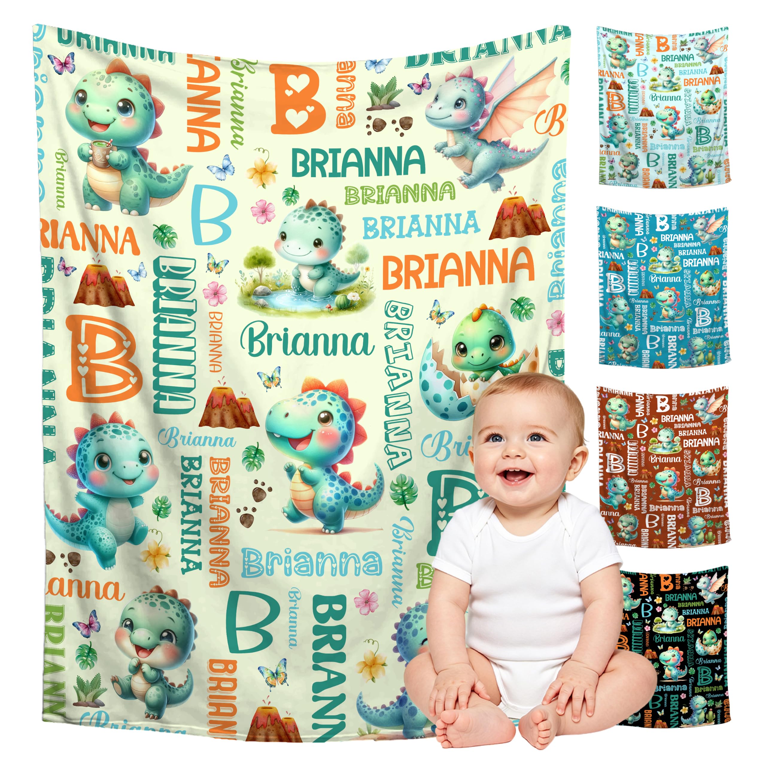 Custom Dinosaur Blanket for Boys Girls,Ultra Soft Personalized Gifts Baby Blanket,Customized Throw for Toddlers Newborn Stroller Crib,30"x40"