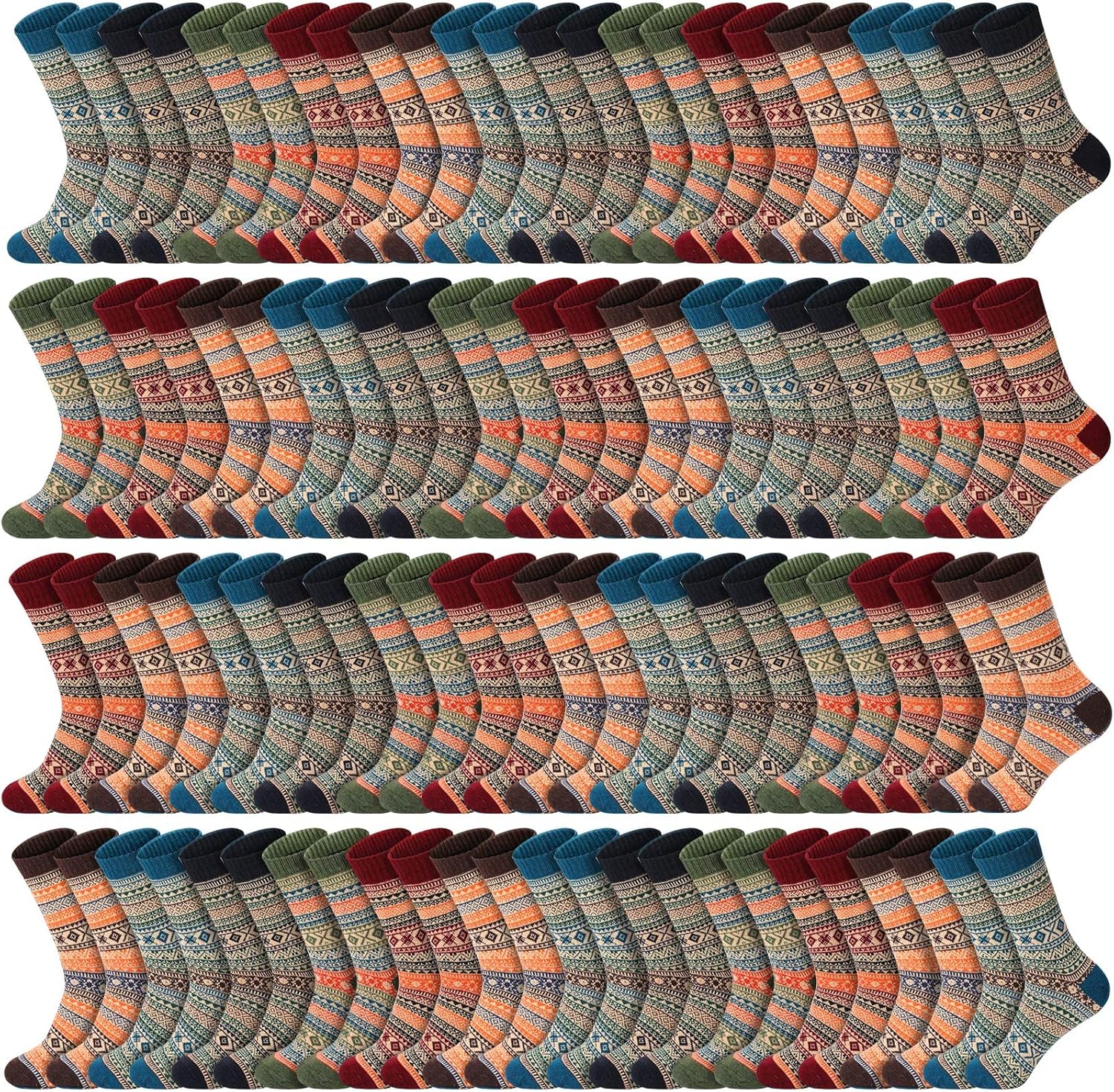 Hicarer 50Pairs Winter Vintage Socks Bulk, Warm Wool Thick Knit Thermal Socks for Women Men Christmas Gifts