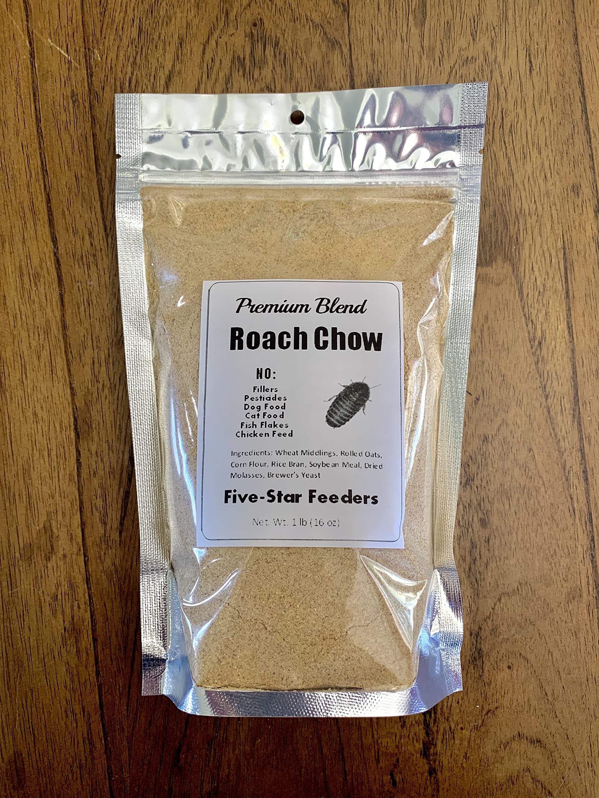 5 lb. Roach & Cricket Chow – Balanced Protein, Calcium-Fortified Diet by Five-Star Feeders – Resealable Mylar Bag
