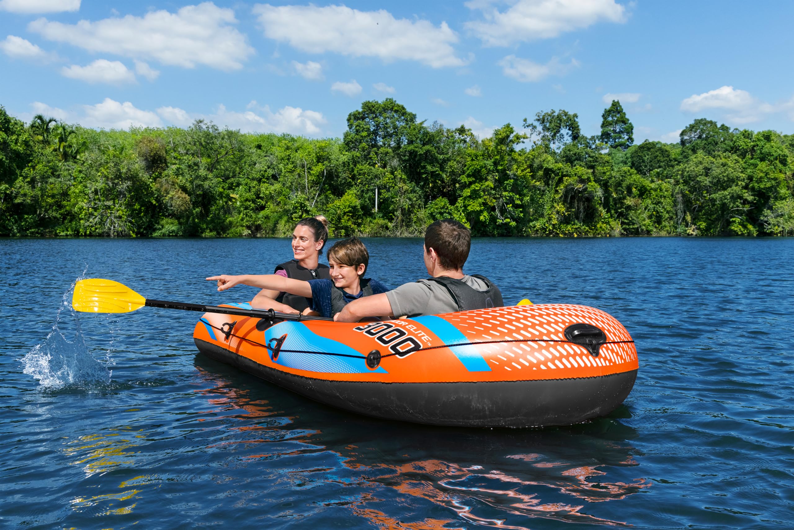 Bestway Inflatable Boat, Kondor 3000, 3 Persons, Raft Set with Oar and Hand/Foot Pump, Heavy Duty Handles and Interlocking Valves, 8.1” x 48”, 2.46m x 1.22m