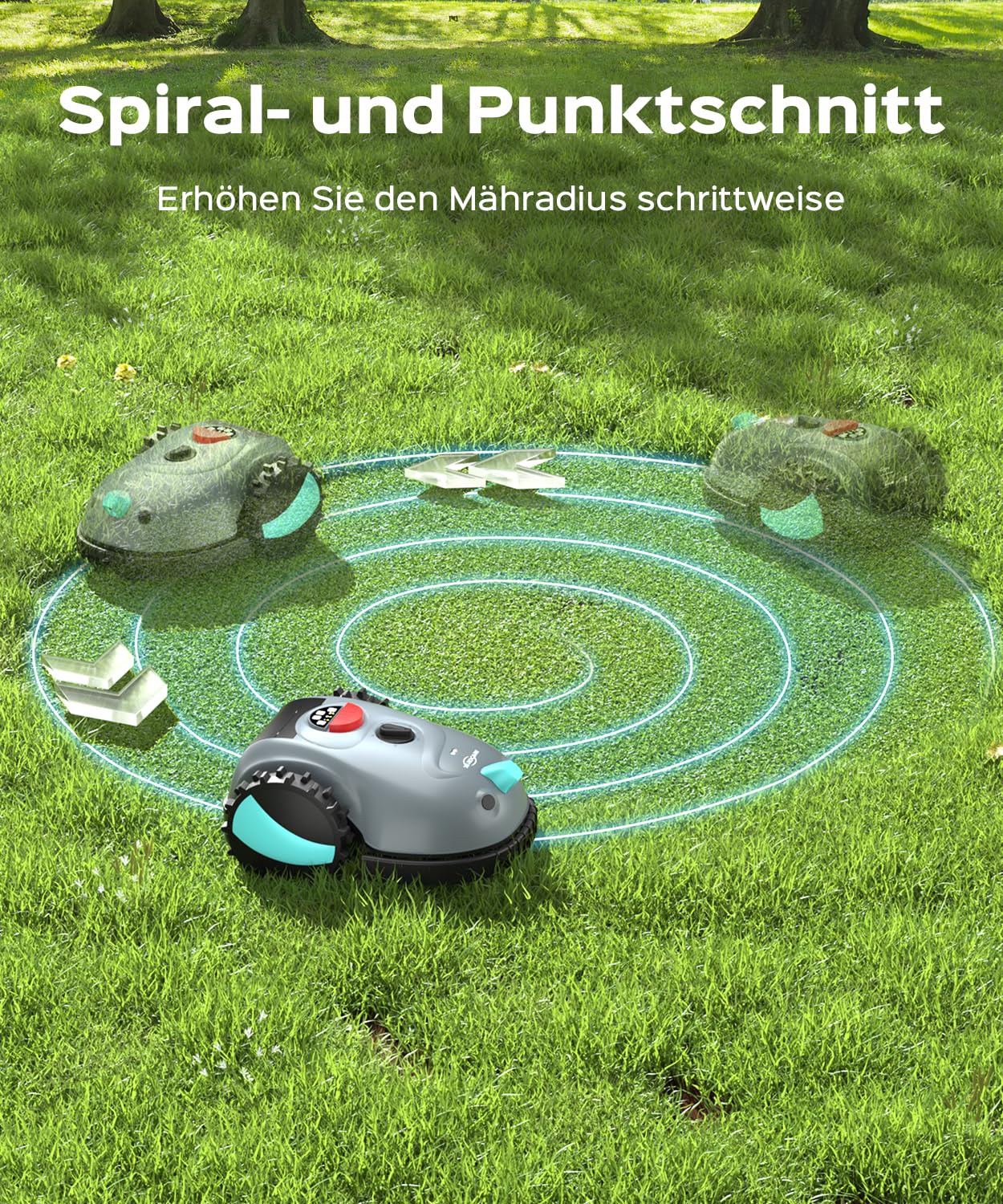 YARDCARE V100 Mähroboter ohne Begrenzungskabel, mit Vision Navigation, 150 Hinderniserkennung, Rasenroboter bis zu 150 m², Akku Rasenmäher Roboter mit Graskamm, Ersatzklingen