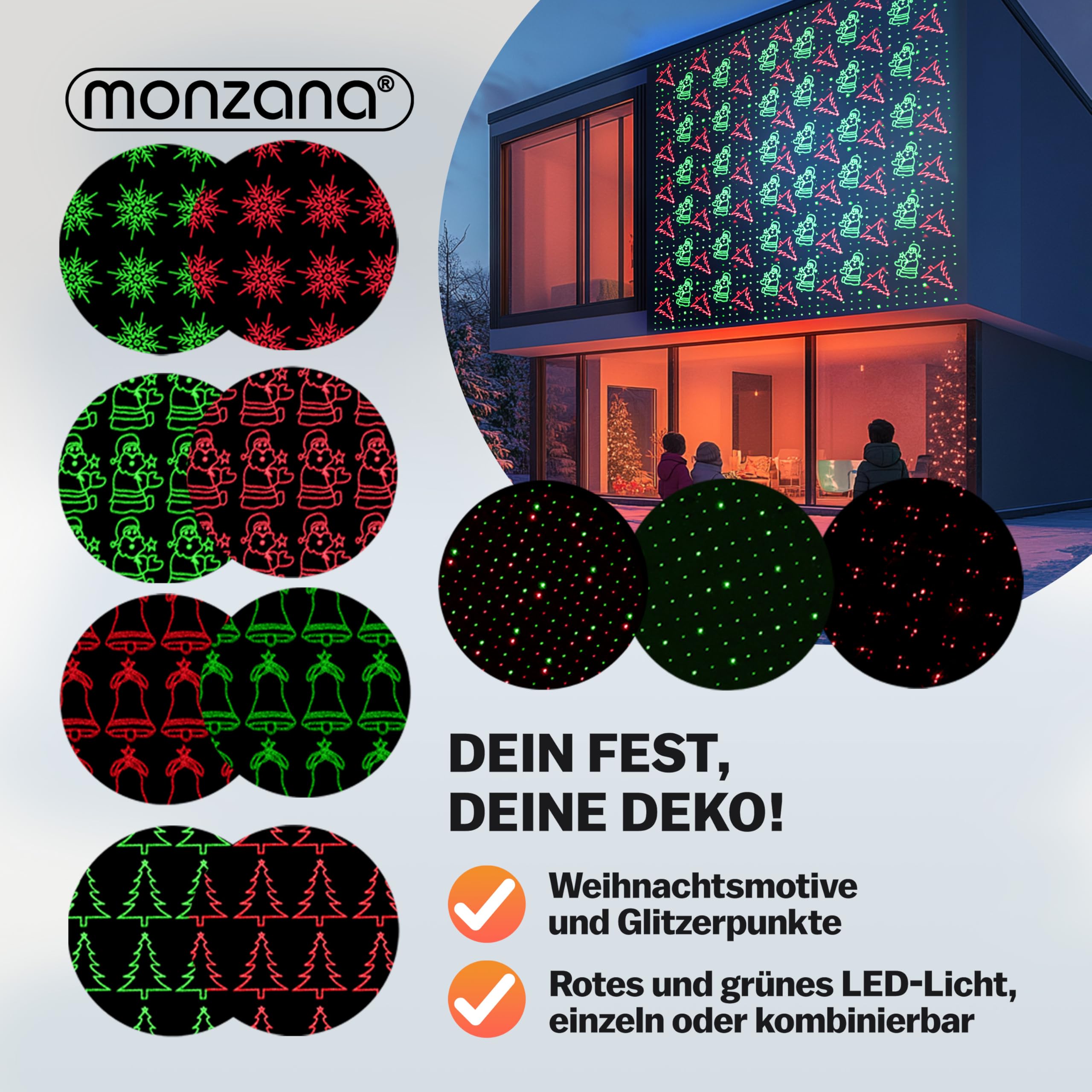 Monzana Proiettore Laser a LED di Natale IP44 Telecomando con Timer Babbo Natale Esterni Interni