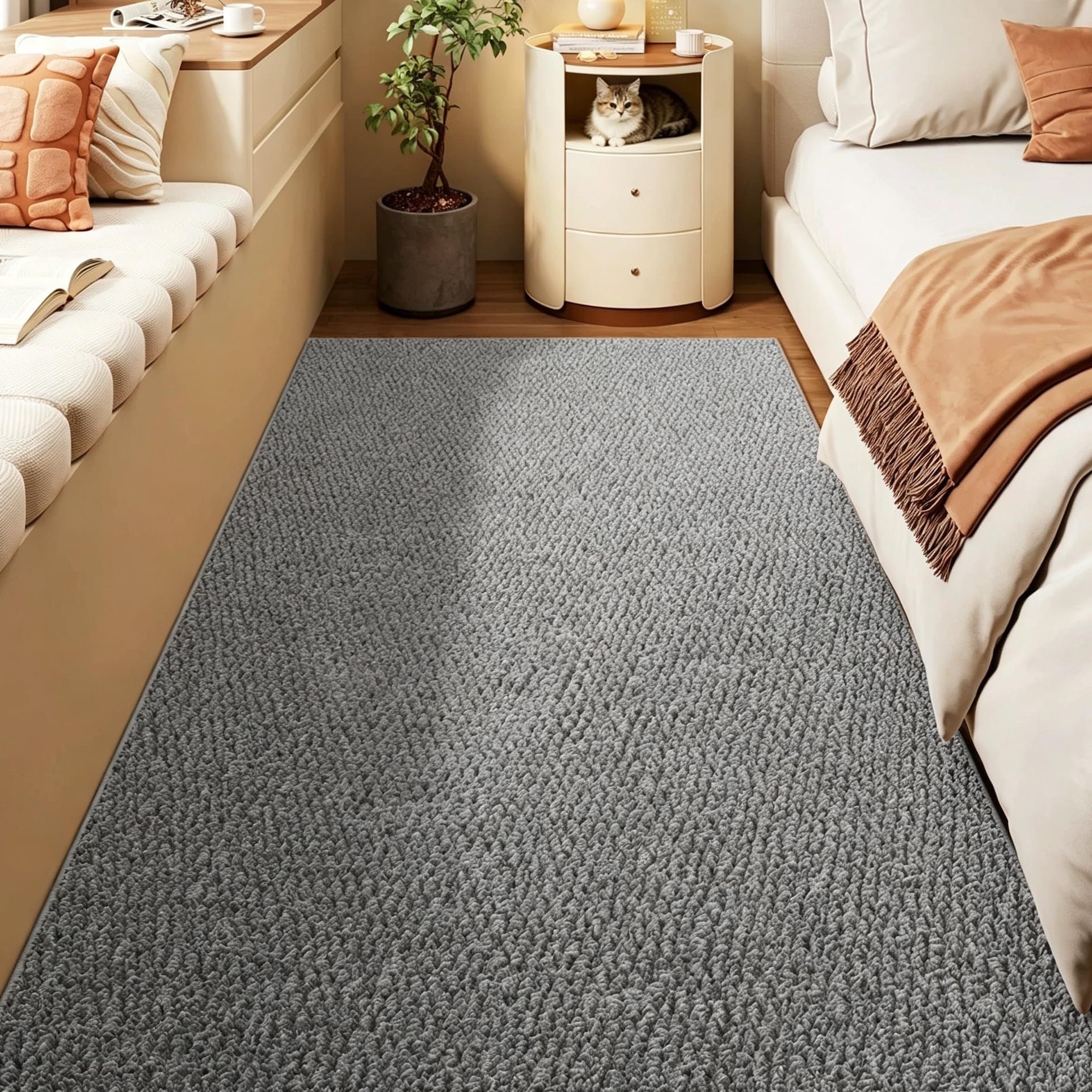 Alfombra de habitación tipo sisal lavable y antideslizante gris de 200x300cm para salón