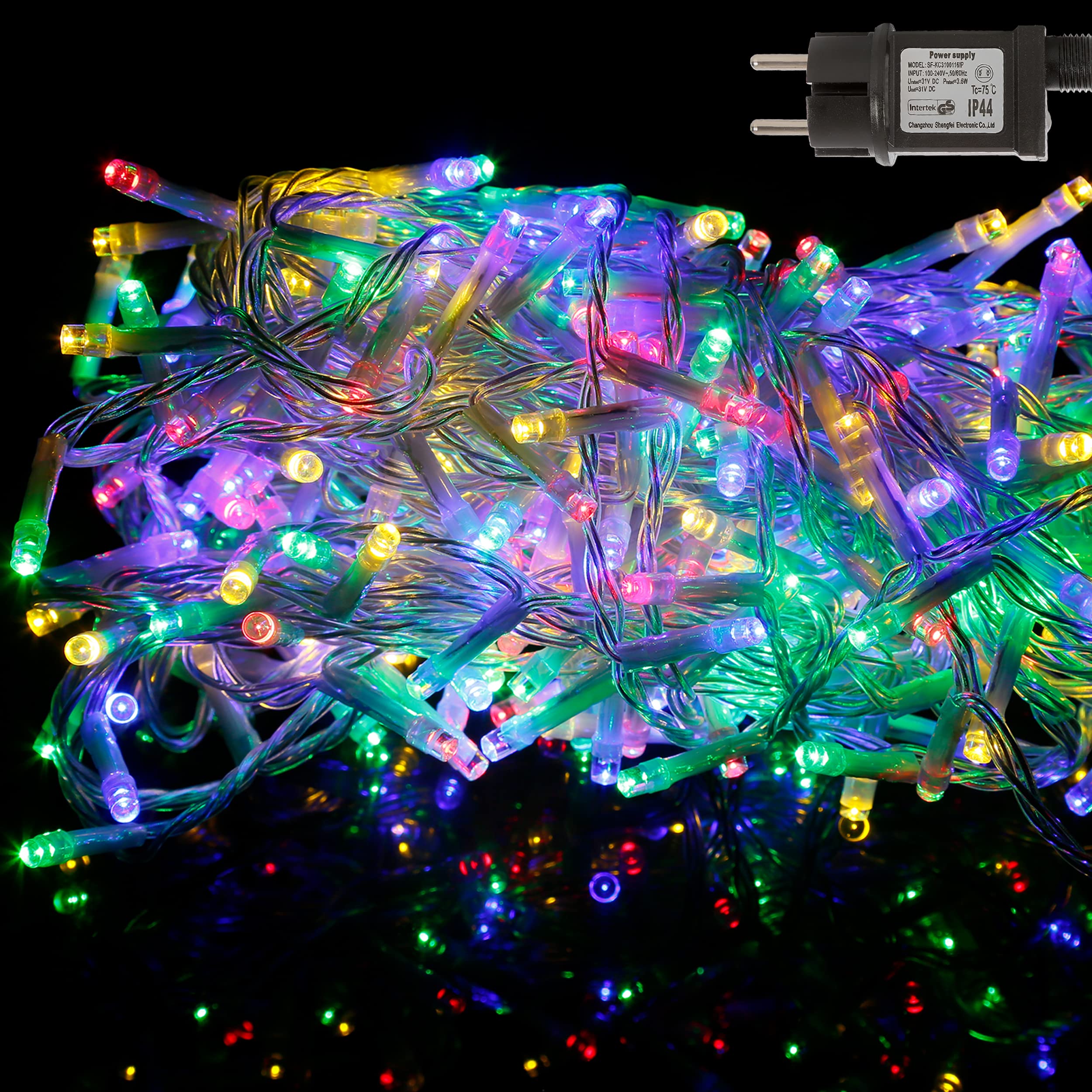 Guirnalda Luces de Árbol de Navidad Cadena de Luz 15M 300 LED (Multicolor) Cable Transparente y 8 modelos de lluminación Impermeable para Interior y Exterior