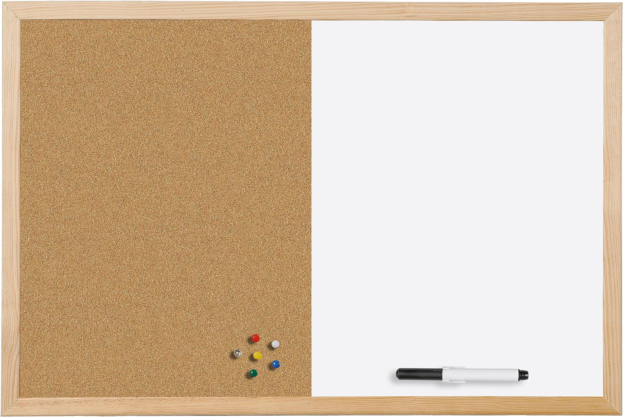 Bakaji Lavagna Magnetica Con Bacheca Sughero 60x40 Cm - Bianco | Set Completo Con Gessetti, Magneti E Puntine - Foto 11