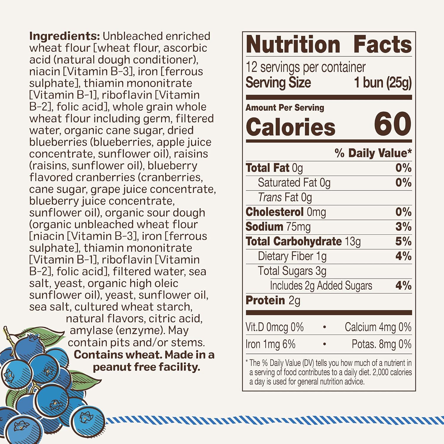Ozery Bakery Blueberry Muffin Snacking Rounds, Allergen Free, Vegan, Made with Real Fruit, Snack Buns, 12 Buns Per Bag, Pack of 6