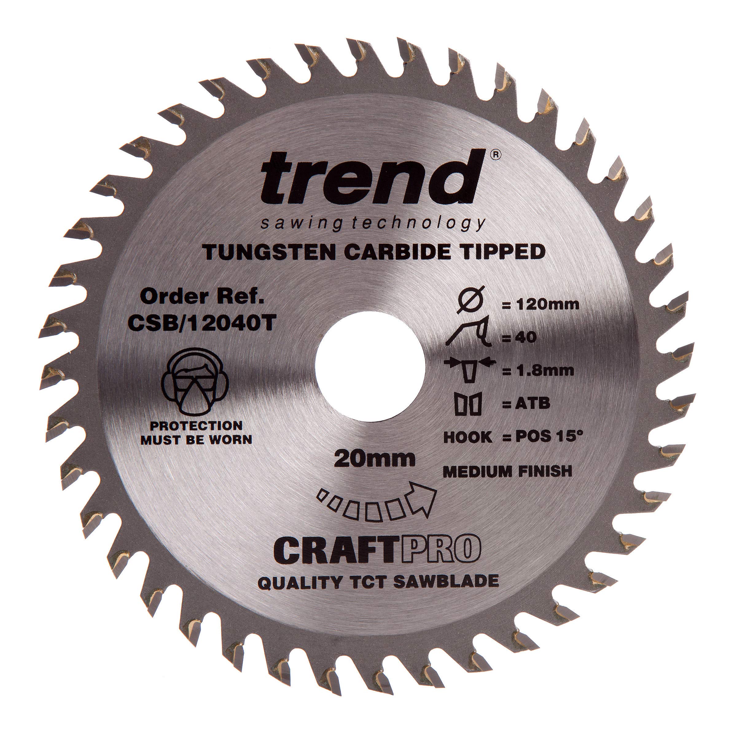 Trend Wood Cordless Circular Saw Blade, 120mm Diameter, 20mm Bore, 40 Teeth, TCT, 1.8mm Kerf, +15° Hook, CSB/12040T