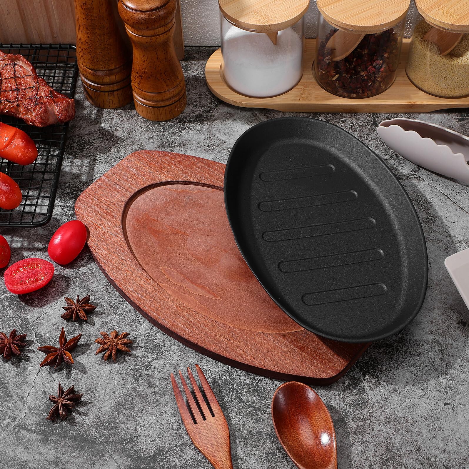 SUPVOX Set 1 Pezzo Piastra di Ghisa, con Base in Legno per Bistecca