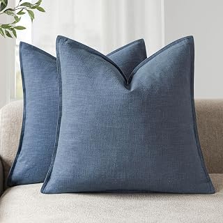 Foindtower Linen Solid Decorative Throw Pillow Covers 18x18 Inch Dark Blue