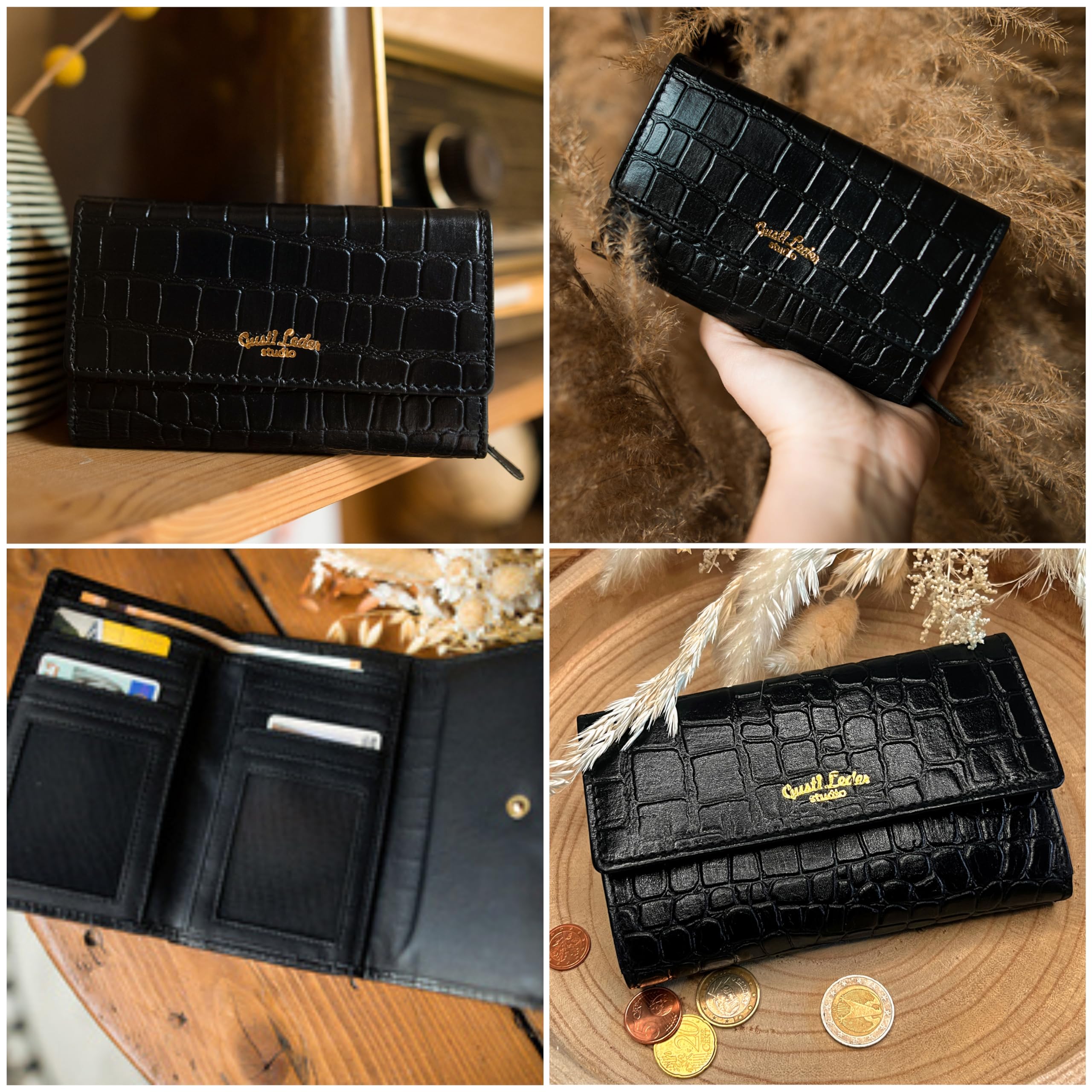 Gusti Gloria - Cartera de piel para mujer, color negro, Negro , Clásico