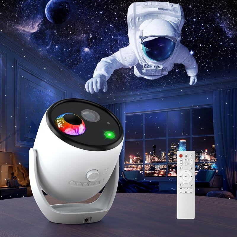 3D Galaxy Projector, 3D Visual Star Projector with 90 3D Scenes, Planetarium Projector with Bluetooth Speaker, Moving Stars, Night Light Projector for Room Decor, Kids Adults, Christmas, White