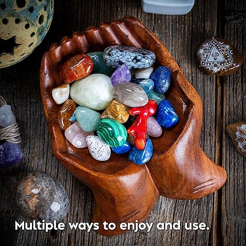 Miniatura 6 de Curawood Cuenco para ofrecer manos talladas, muestra tus piedras curativas, soporte de cristal para piedras, cuenco para llaves, bandeja de