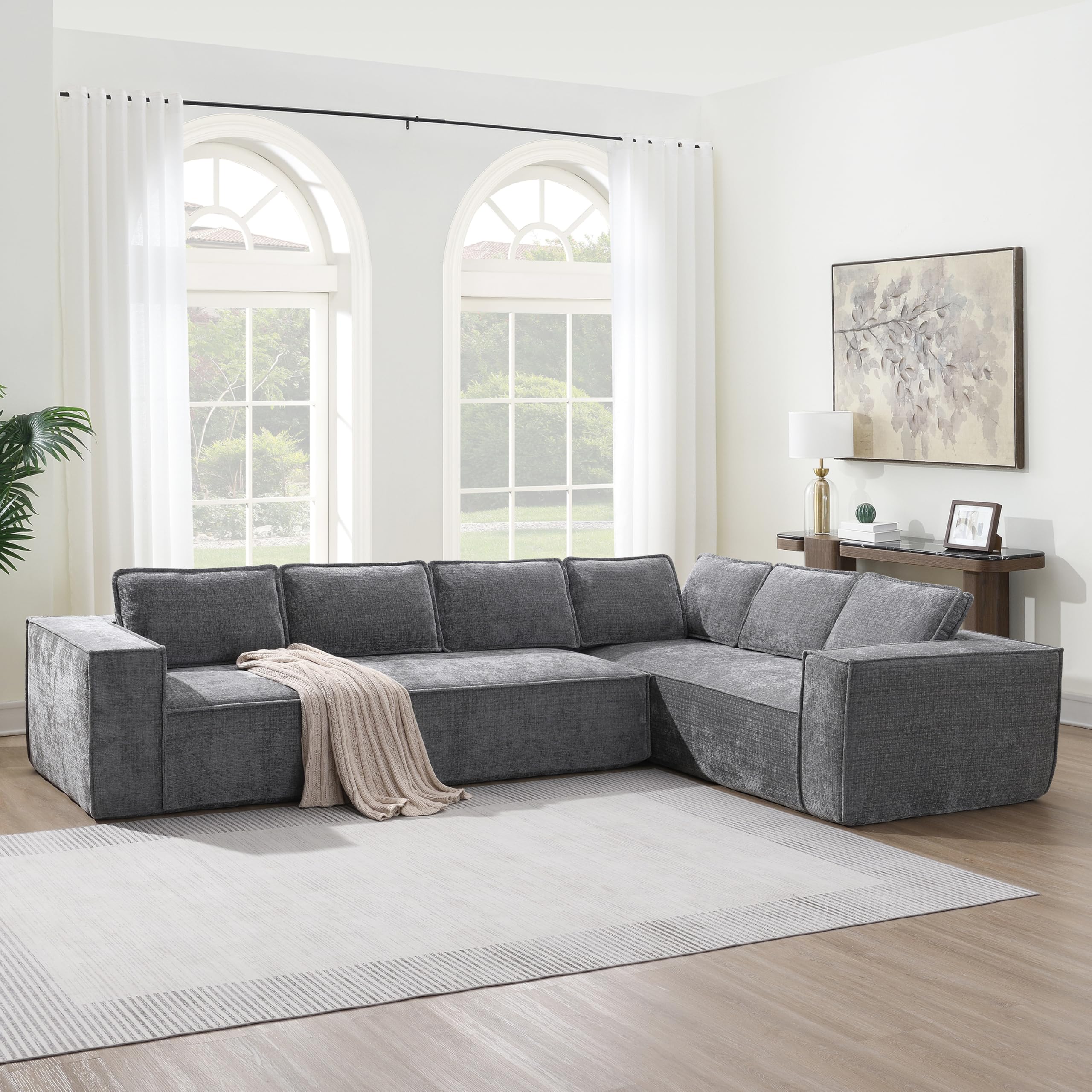 Merax Modern L-Shaped Convertible Sectional Sofa with Cushions, Floor Modular 6-Seat Couch Set with Chaise for Living Room, No Assembly Requiered,