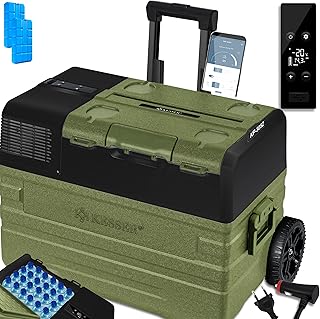 KESSER® Kompressor Kühlbox Auto elektrisch 52L, Camping Kühlbox 12/24/230V mit APP-Steuerung, Gefrierbox bis –20 °C, mit Rädern & Teleskopgriff für Camping, Wohnmobil, LKW & Boot + 2 Kühlakkus