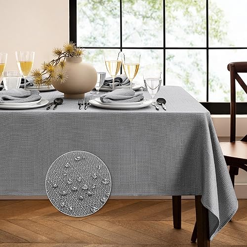Miniatura 1 de Elrene Home Fashions Laurel - Mantel de textura sólida, resistente al agua y a las manchas, rectangular, 52 x 70 pulgadas, color gris