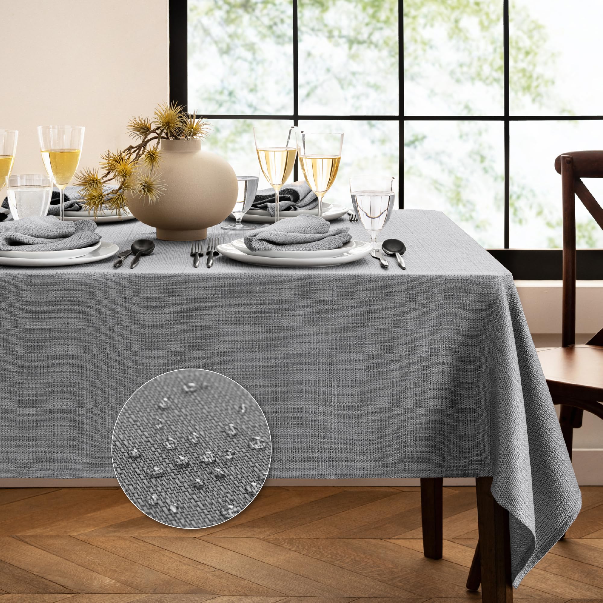 Elrene Grey Home Fashions Laurel Solid Texture Water And Stain Resistant Tablecloth, 52"X70" Rectangle, Gray