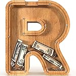 Sulevalt 12 Extra Large Wooden Letter Piggy Banks - Piggy Banks for Boys Girls Kids, Alphabet Money Banks with Initial R - Coin Banknote Bank Birthday/Christmas for Kids
